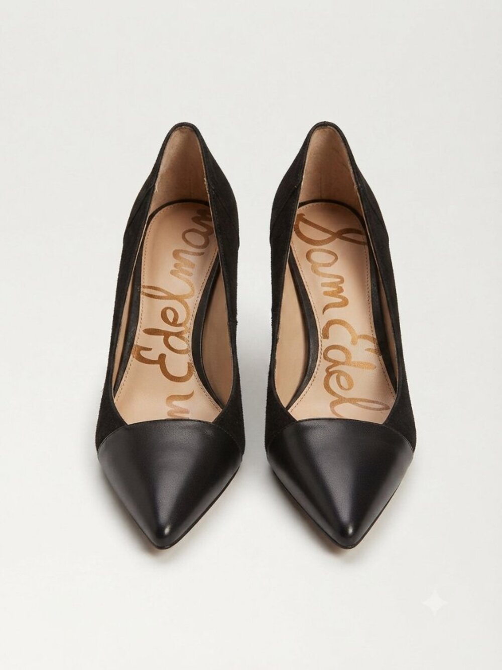Sam Edelman, Black mixed-media cap-toe pointed heels - Picture 1 of 1